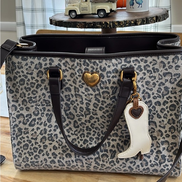 Betsey Johnson Handbags - Betsey Johnson Leopard Print Tote with Heart and Boot Charm